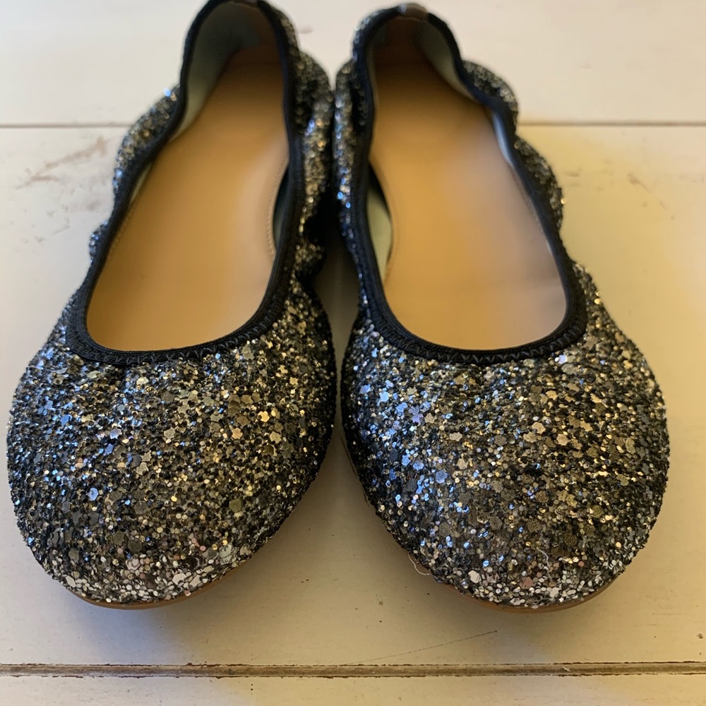 JCrew Sparkly Glitter Ballet Flats in Black/Silver